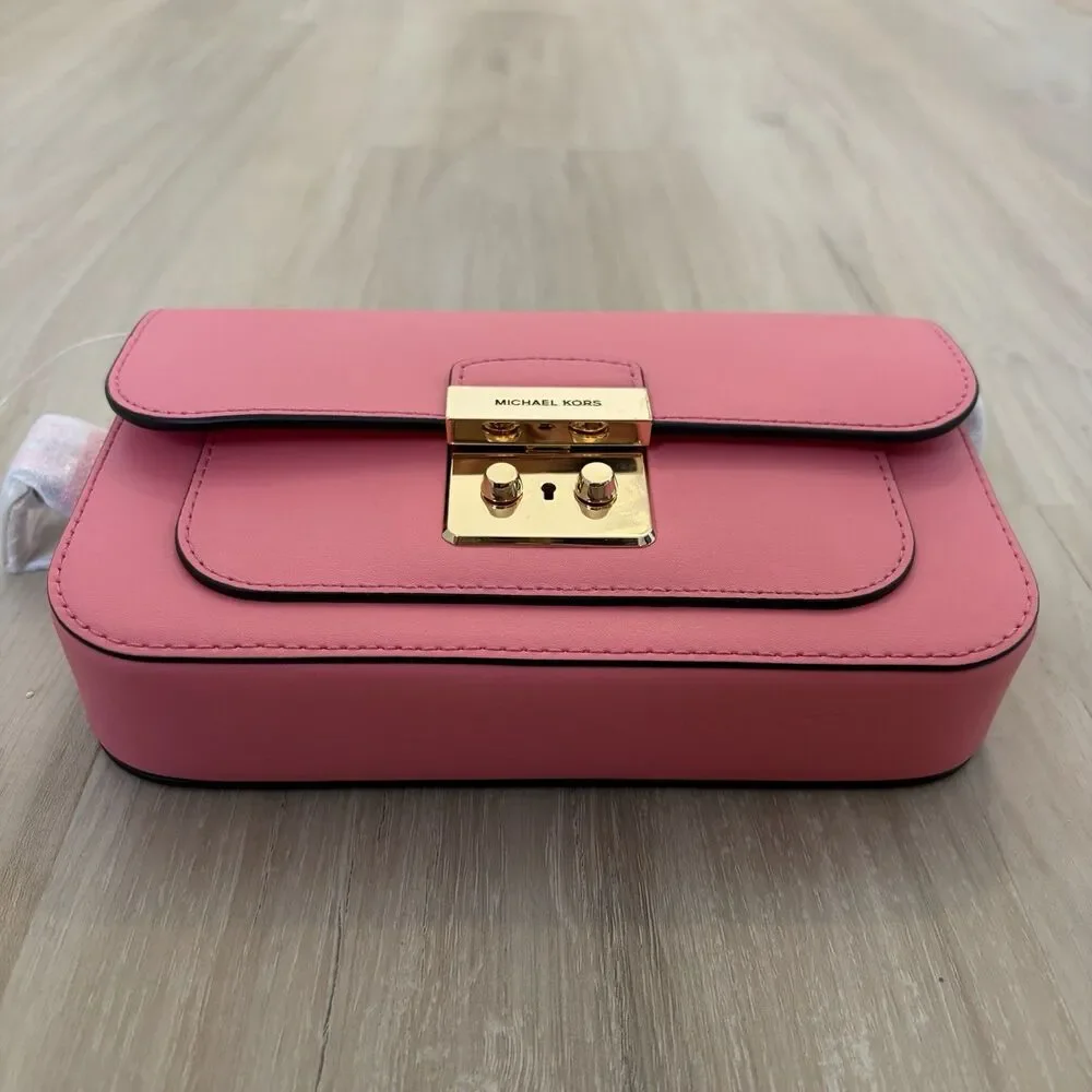 Michael Kors Sloan Editor Small Flap Belt Bag Fanny Pack Clutch Leather Tea Rose